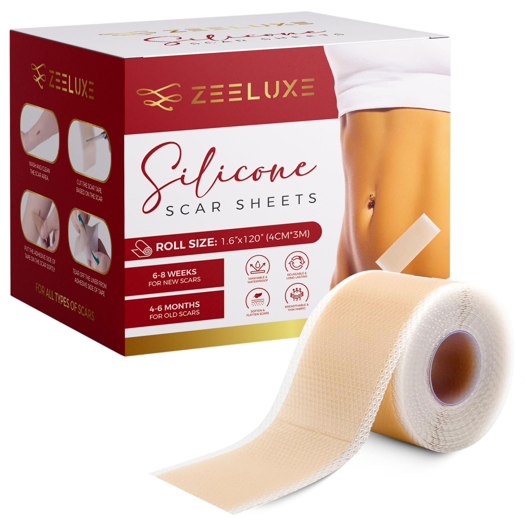 ZEELUXE Silicone Scar Sheets – Medical-Grade Scar Treatment Tape