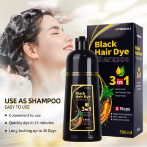 MEIDU Black Hair Dye Shampoo – 100% Gray Coverage | 3-in-1 Hair Color Shampoo (500ml)